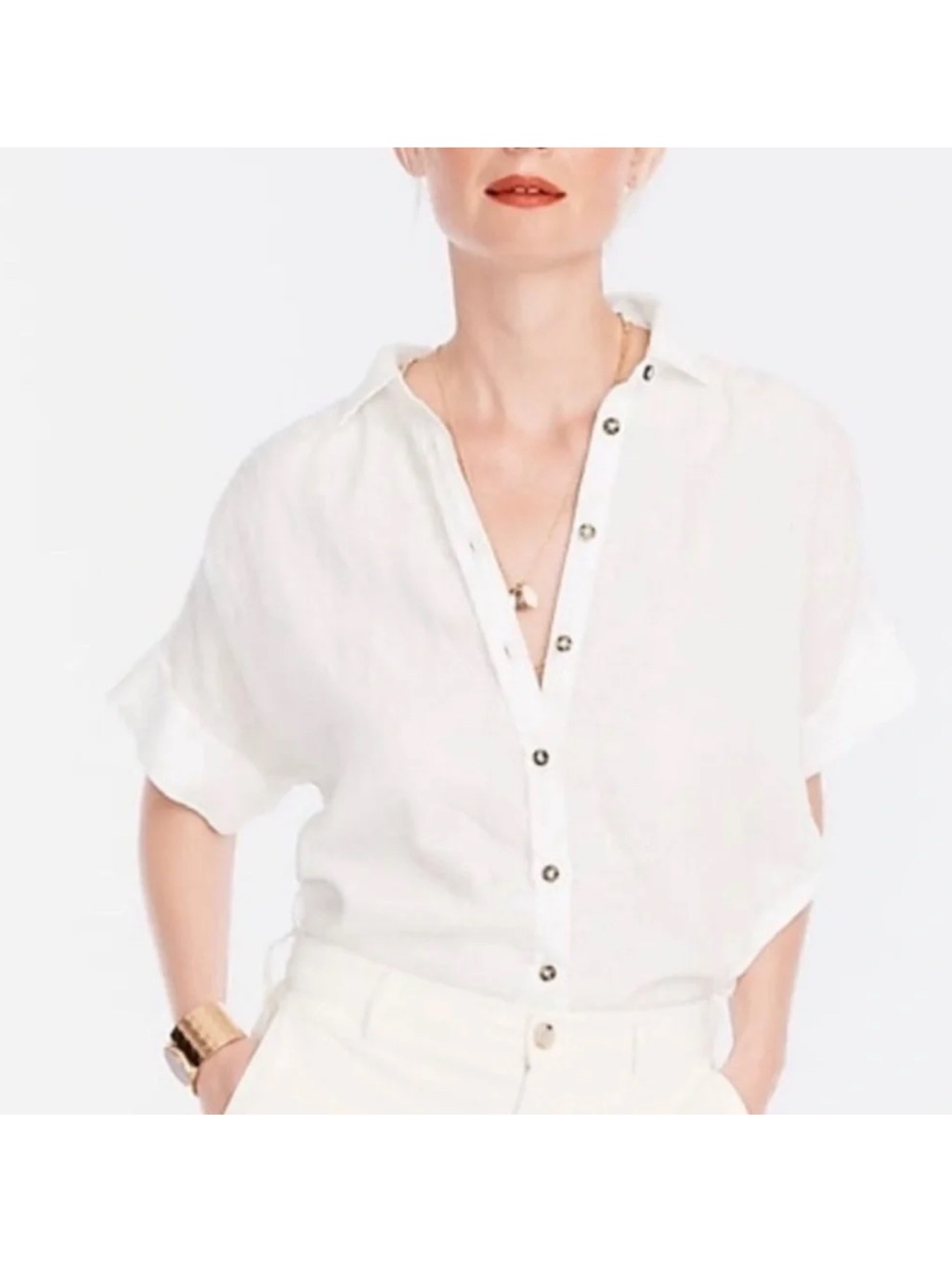 Nwt J Crew 100% Irish Linen Relaxed Fit Button-Front Short Sleeve Shirt Size M